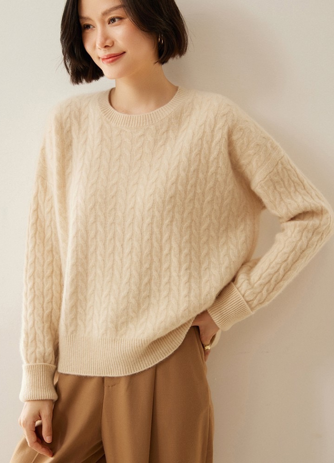 100% Pure Cashmere Crewneck Knit Sweater | Oversized Style