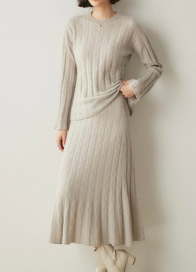 100% Pure Cashmere Knit Sweater and Skirt Set - Timessless Elegance