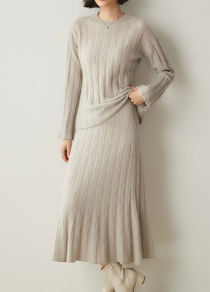 100% Pure Cashmere Knit Sweater and Skirt Set - Timessless Elegance